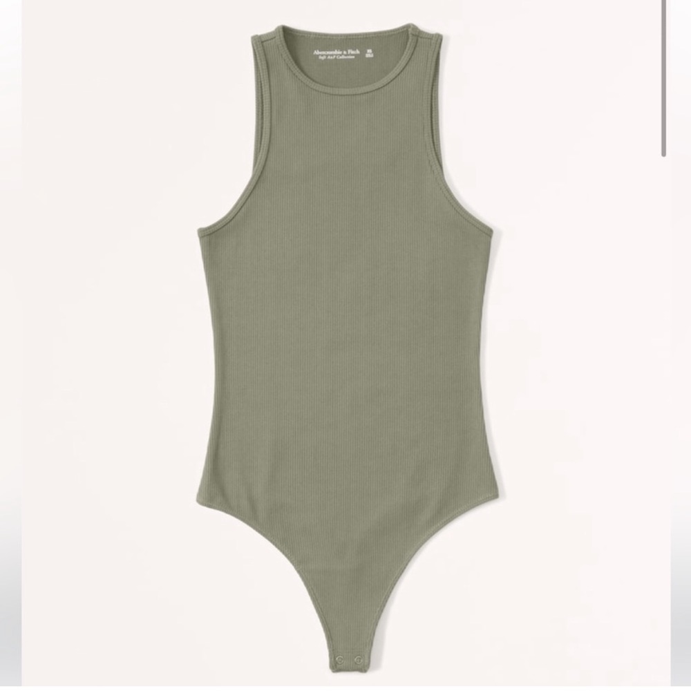 Abercrombie high neck soft af ribbed green bodysuit